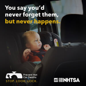 This is a graphic from the National Highway Traffic Safety Administration that draws attention to safety risks involving kids and hot cars.